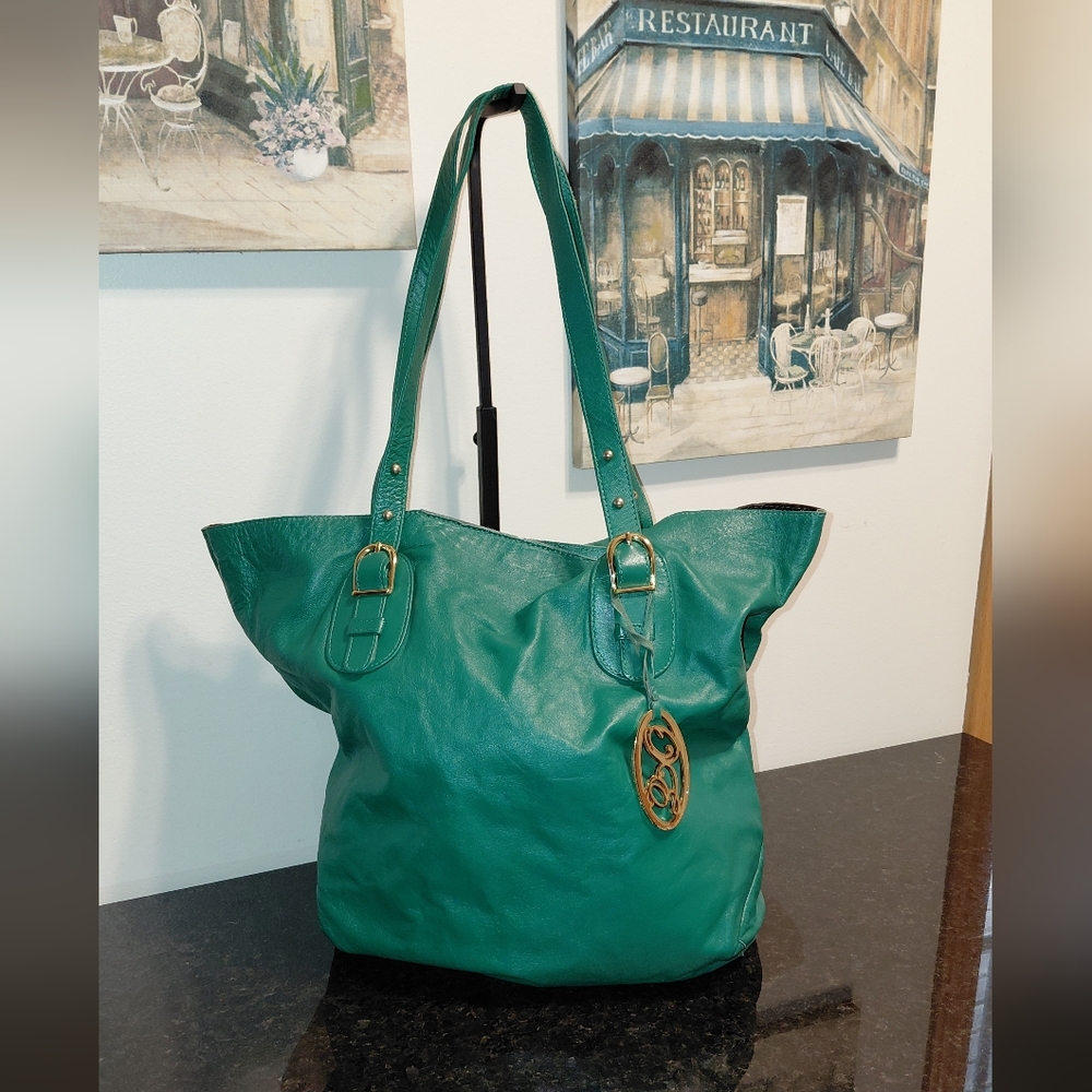 Onna Ehrlich Kelly Green Soft Leather Shoulder Bucket Hobo Bag GUC